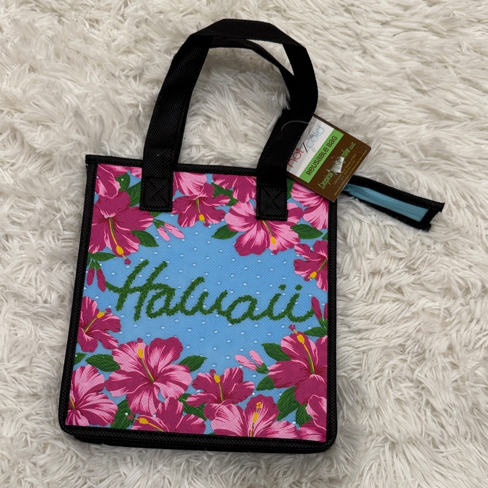 Hawaii Floral Insulated Lunch Bag - Pink and Blue